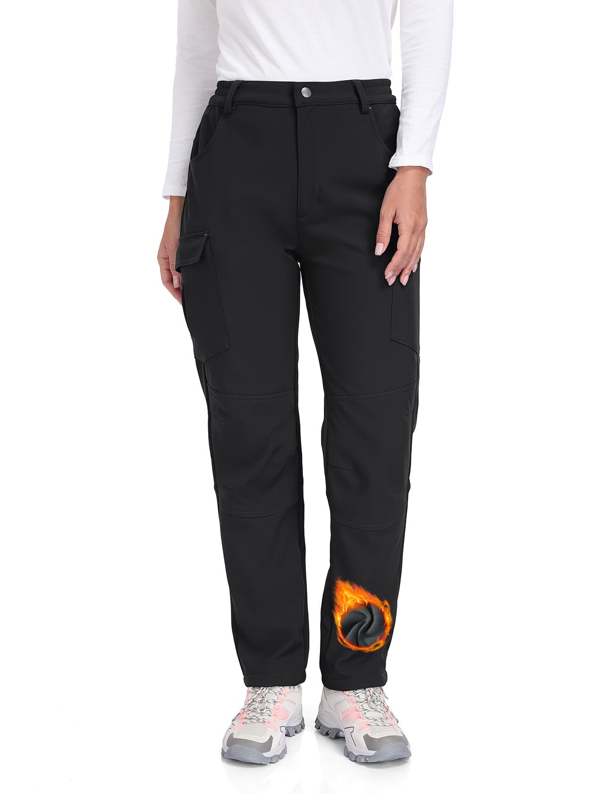 GymBrave Winter Softshellhose Damen Wasserdicht Warme Wanderhose mit Reißverschlusstaschen Outdoor Skihose